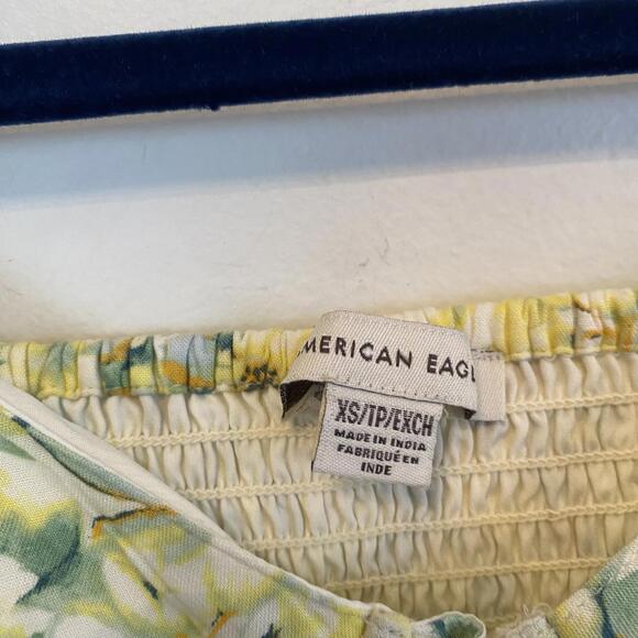 AMERICAN EAGLE green yellow white floral crop top sz XS - Picture 4 of 5
